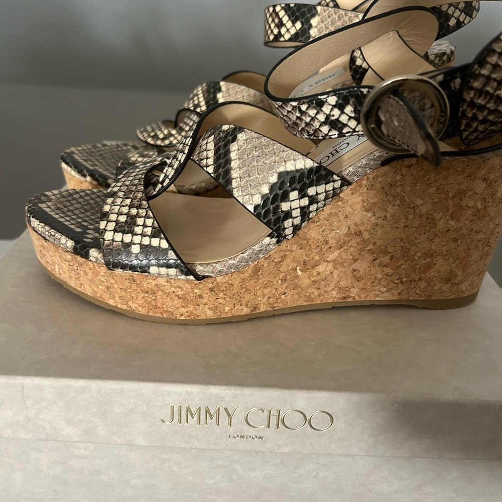Jimmy Choo Aleili 100 Snake Print Sandals - Picture 4 of 6